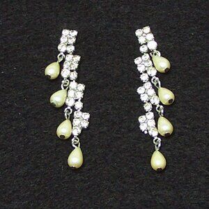 1980's Faux Pearls and Rhinestones Chandelier Earrings